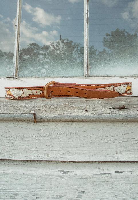 Vintage Hand painted and tooled leather 1970s eagle belt