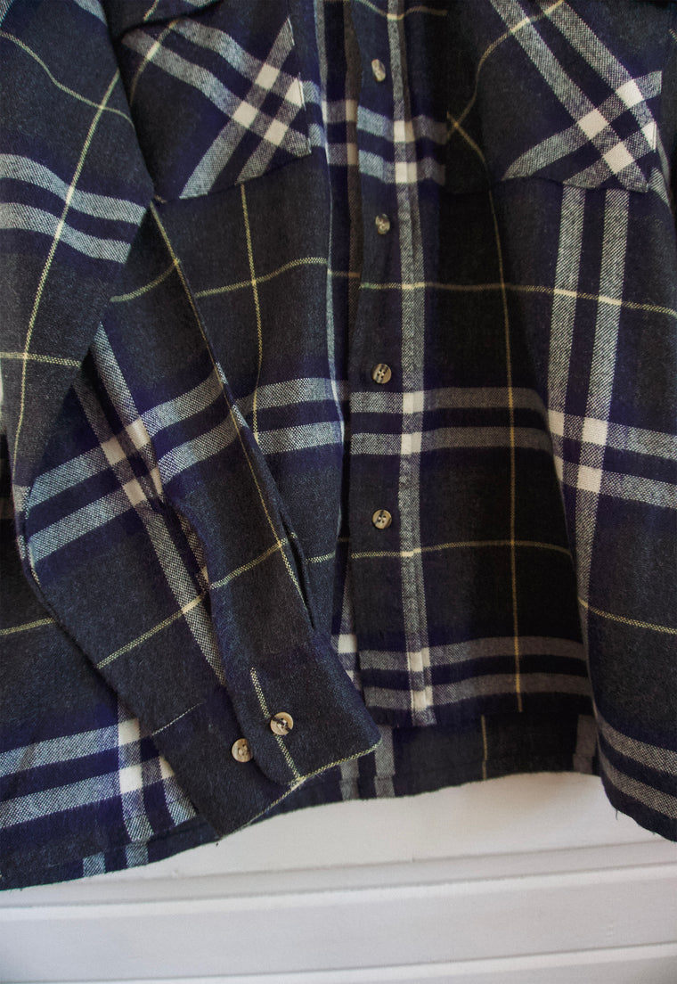 Vintage Gray & Navy Plaid Flannel