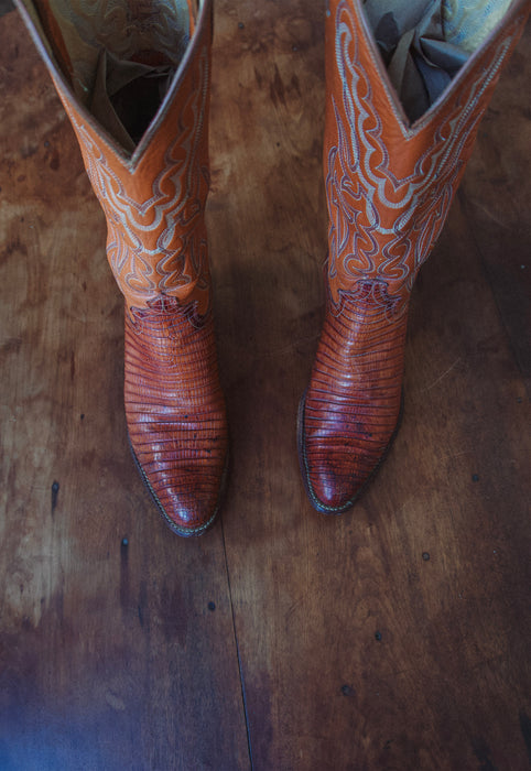 Vintage Justin Roper 7.5 Saddle Tan Snake Cowgirl Boots