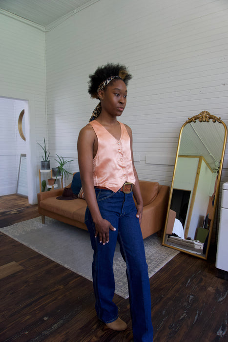 Vintage Satin Peach Disco Vest