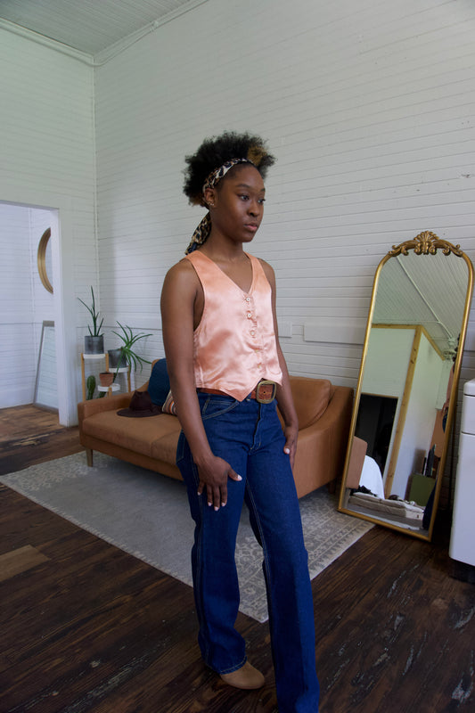 Vintage Satin Peach Disco Vest