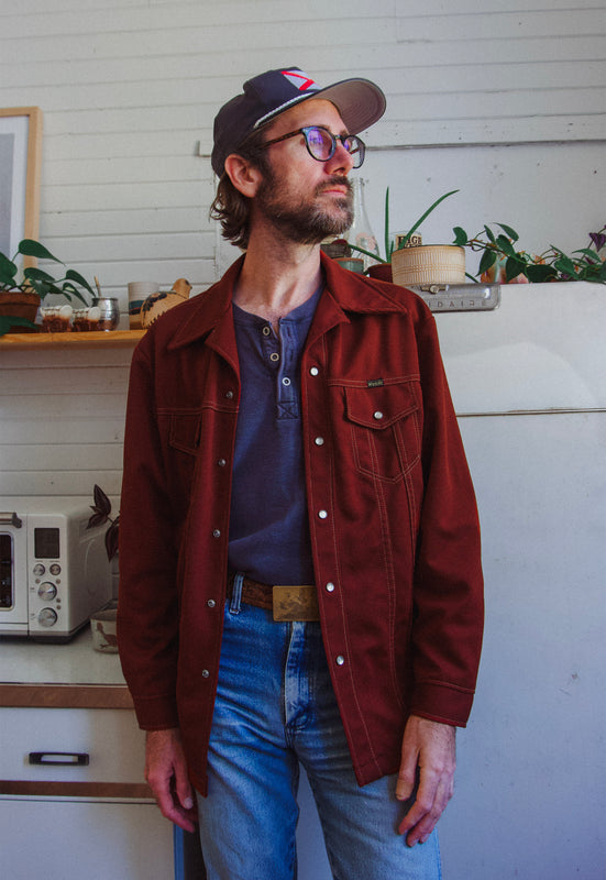 Vintage Terracotta Rust Wrangler Jacket Pearl Snap Shirt brett Robinson Pedal Steel Player Alabama Sound Company