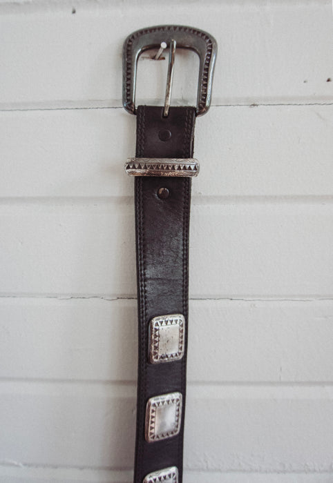 Square Concho Black Leather Vintage Belt