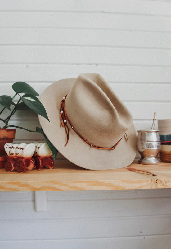 Christie Araujo Bridle Necklace Idylwild Jewelry Freshwater Pearls and Deerskin Leather Lacing Hatband