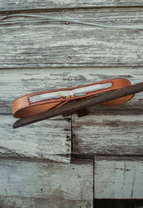 Vintage Hand painted and tooled leather 1970s eagle belt