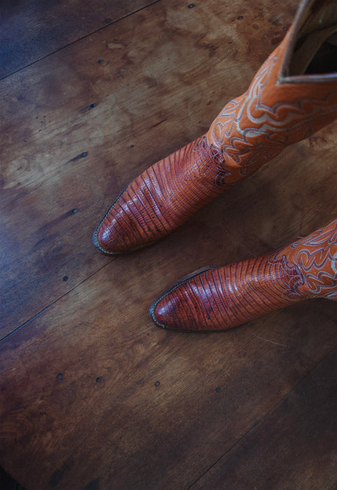 Vintage Justin Roper 7.5 Saddle Tan Snake Cowgirl Boots