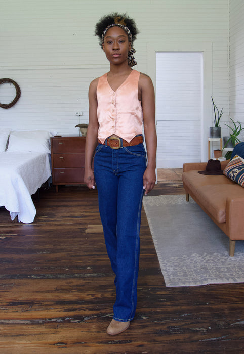 Vintage Satin Peach Disco Vest