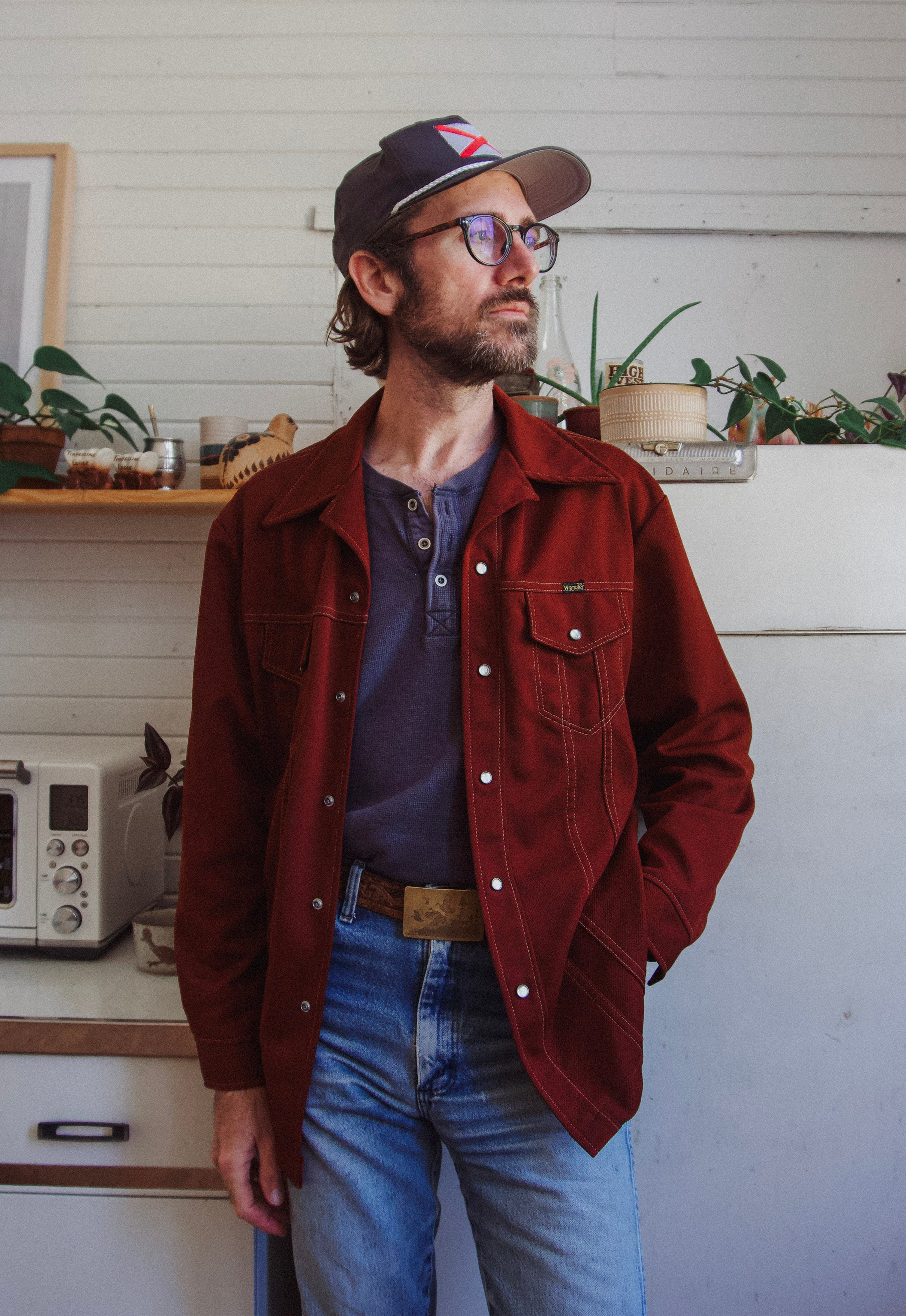 Vintage Terracotta Rust Wrangler Jacket Pearl Snap Shirt Brett Robinson Pedal Steel Player Alabama Sound Company