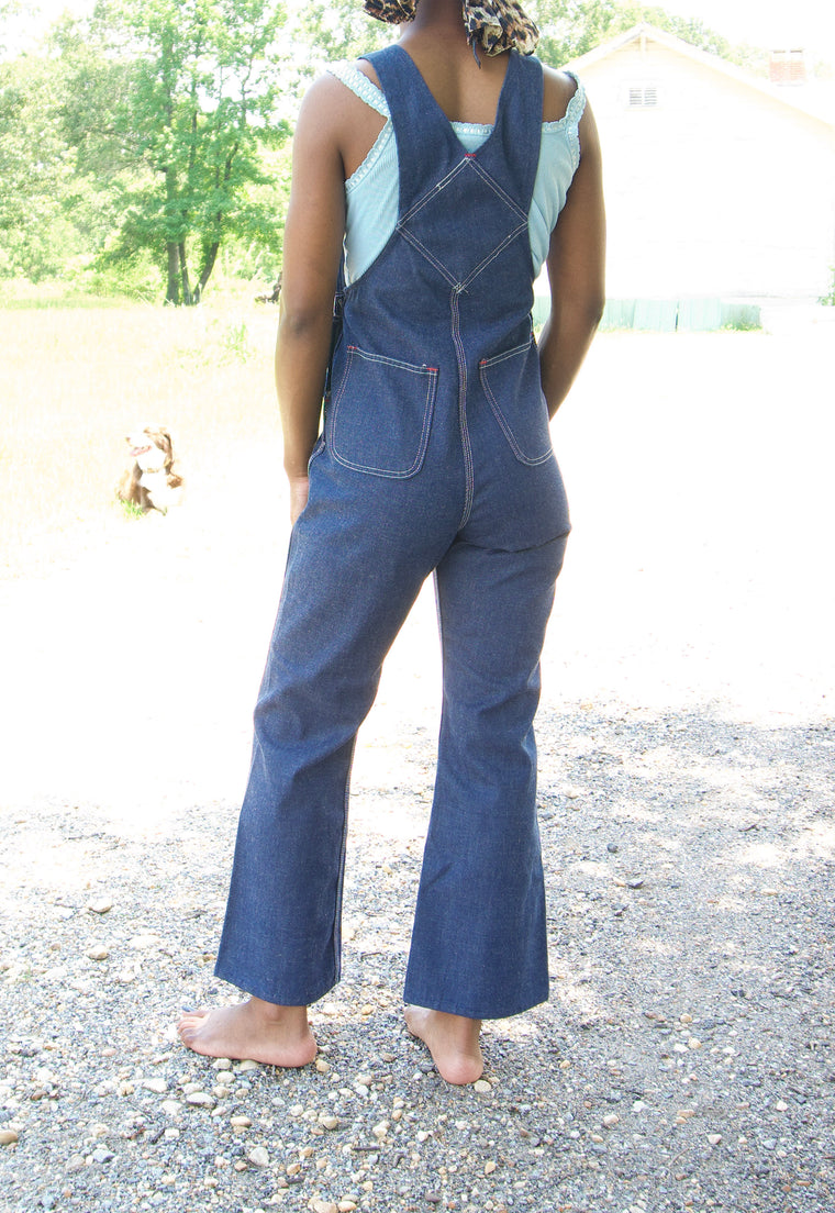 Vintage 70s Dark Denim Flare Overalls