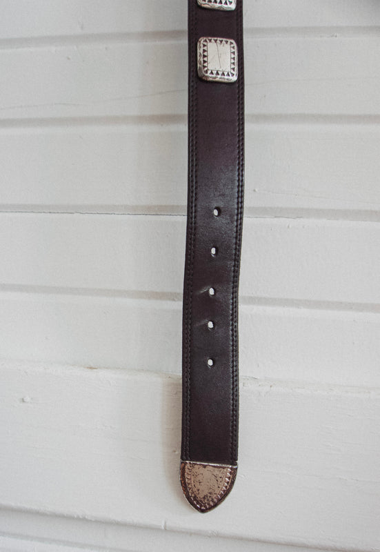 Square Concho Black Leather Vintage Belt