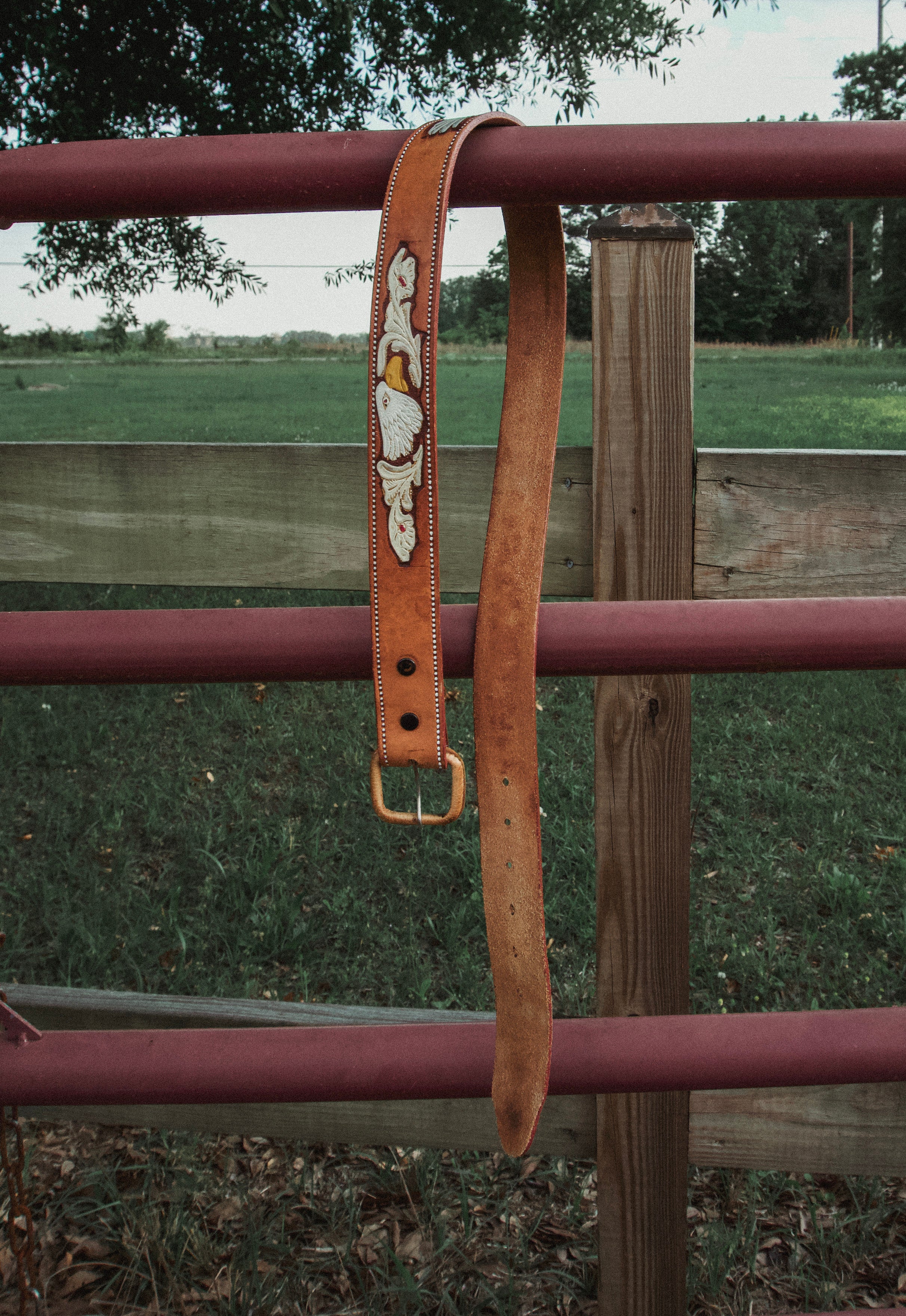 Vintage Hand painted and tooled leather 1970s eagle belt