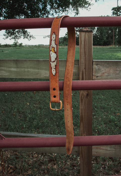 Vintage Hand painted and tooled leather 1970s eagle belt