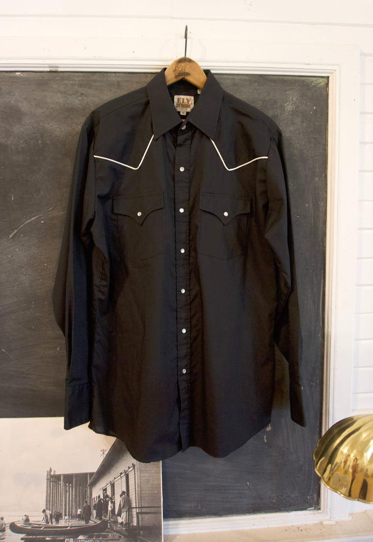 Ink Black Pearl Snap Western Shirt Men's Medium