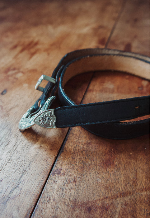 Skinny Black Western Belt 