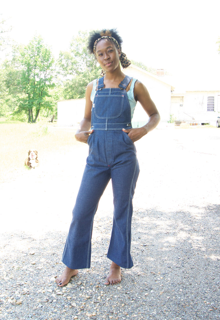 Vintage 70s Dark Denim Flare Overalls