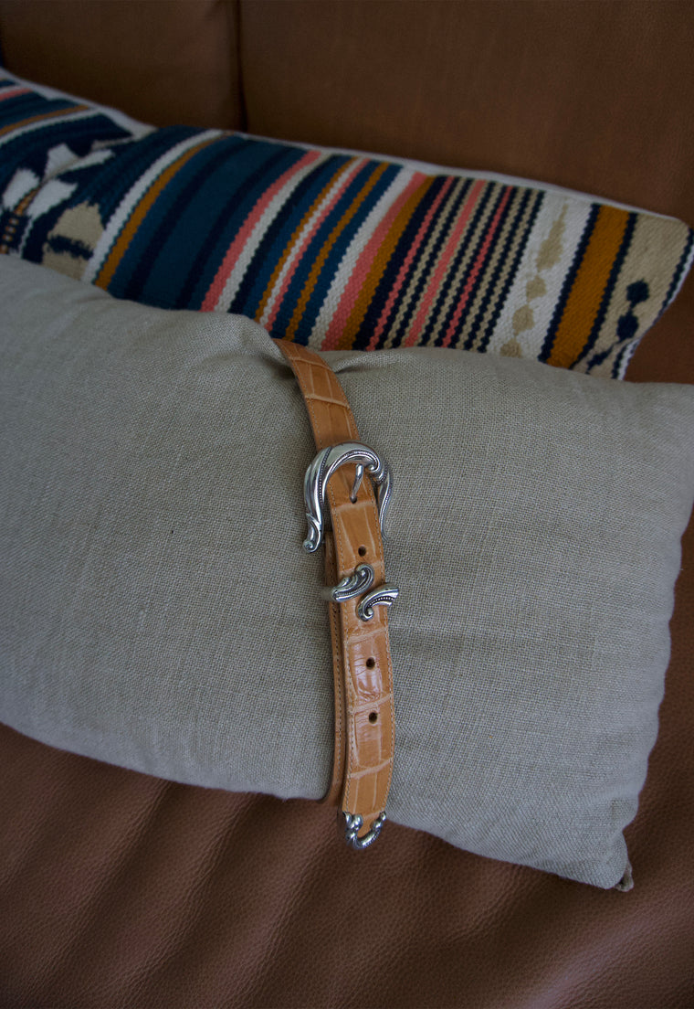 Light Tan Faux Croc Vintage Western Belt