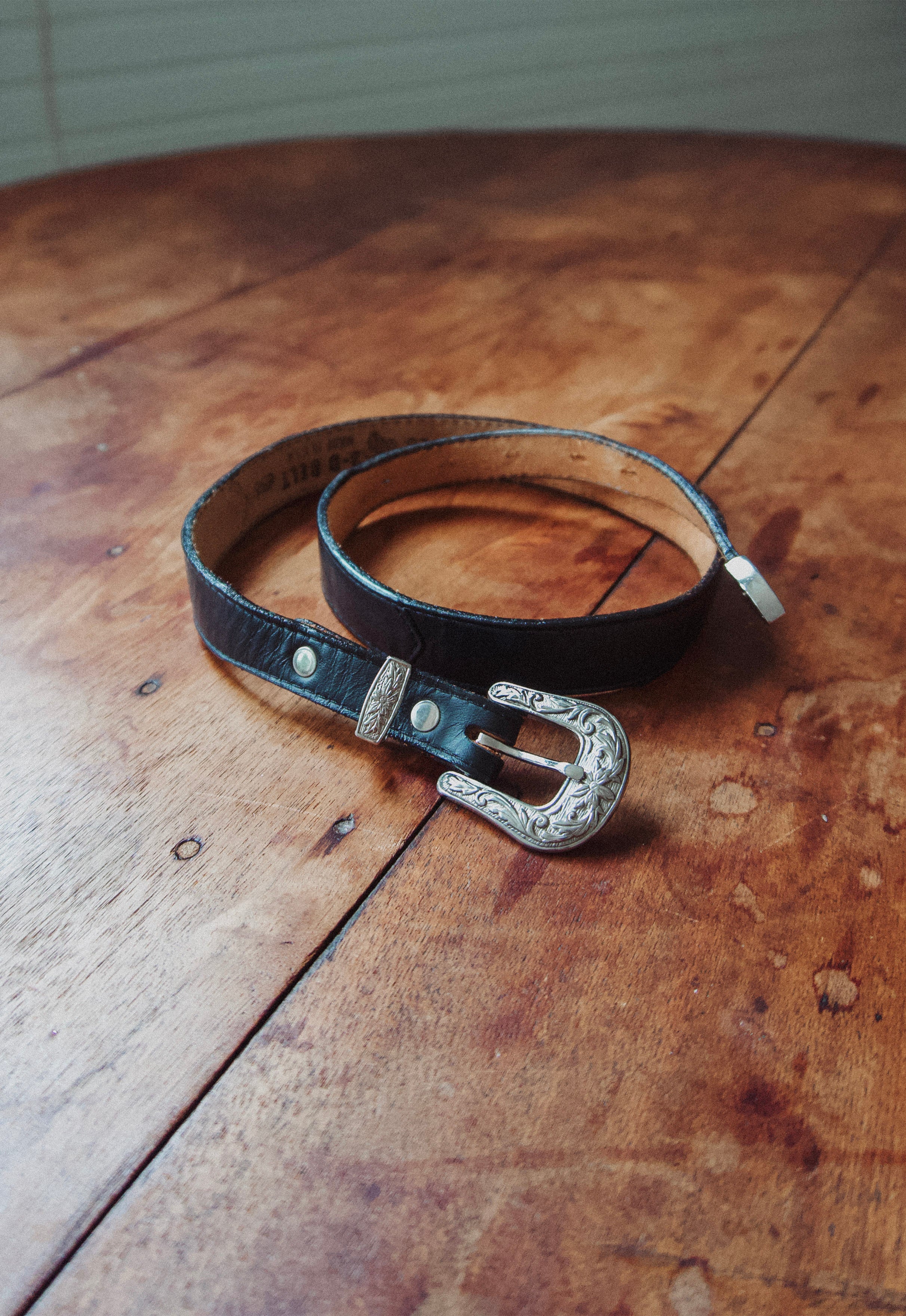 Skinny Black Western Belt 