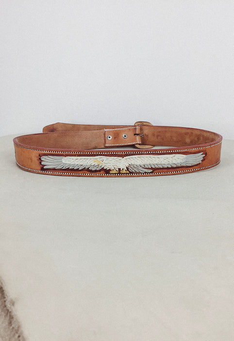 Vintage Hand painted and tooled leather 1970s eagle belt