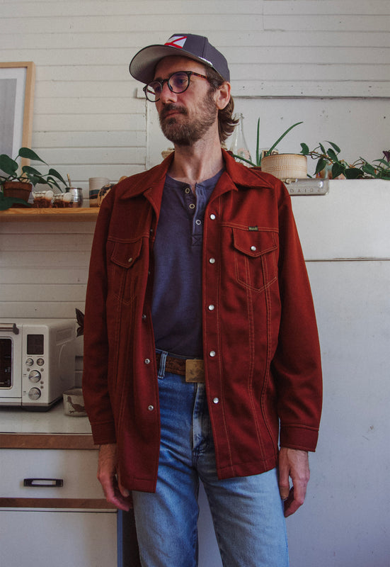 Vintage Terracotta Rust Wrangler Jacket Pearl Snap Shirt