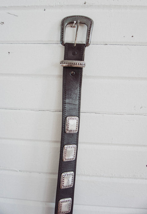 Square Concho Black Leather Vintage Belt