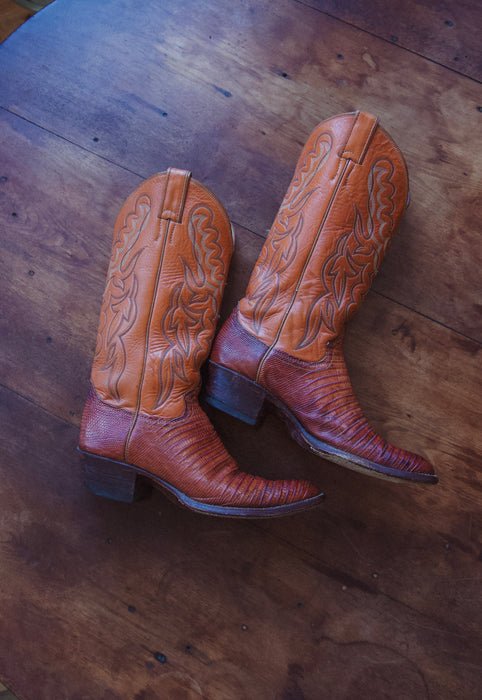 Vintage Justin Roper 7.5 Saddle Tan Snake Cowgirl Boots