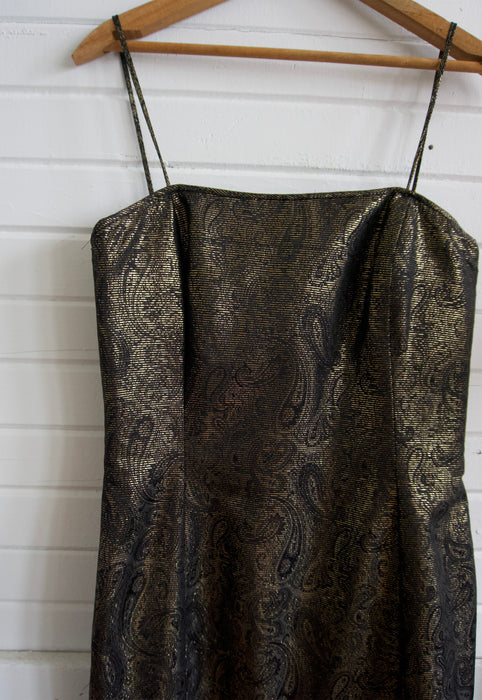 90s Black and Gold Spaghetti Strap Barbie Style Mini Dress