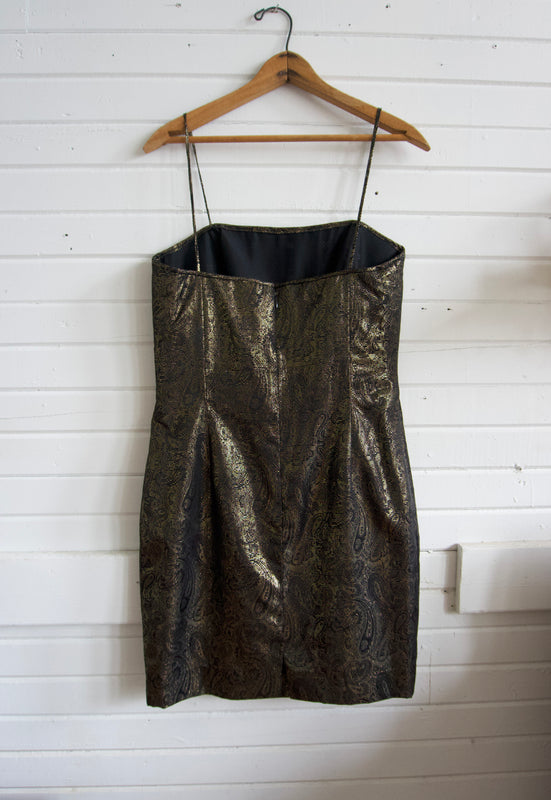 90s Black and Gold Spaghetti Strap Barbie Style Mini Dress