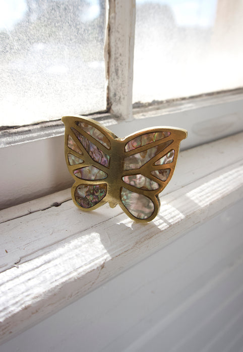 Idylwild Vintage Abalone Inlay Solid Brass Butterfly Belt Buckle