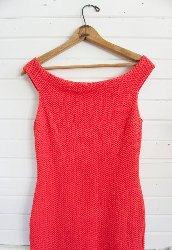 Y2K bebe tomato red off the shoulder scrunch midi dress