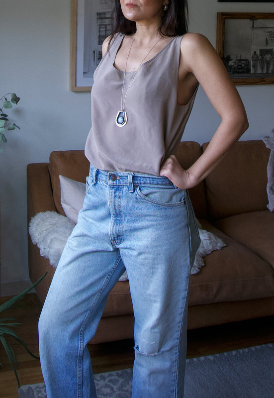 Vintage Taupe Silk Tank XL