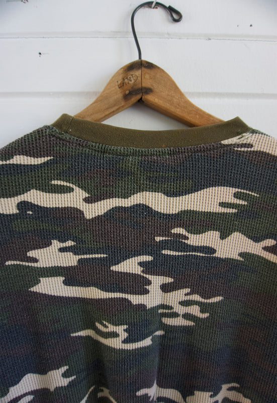 Vintage 90s Camo Thermal Waffle Shirt