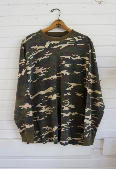 Vintage 90s Camo Thermal Waffle Shirt