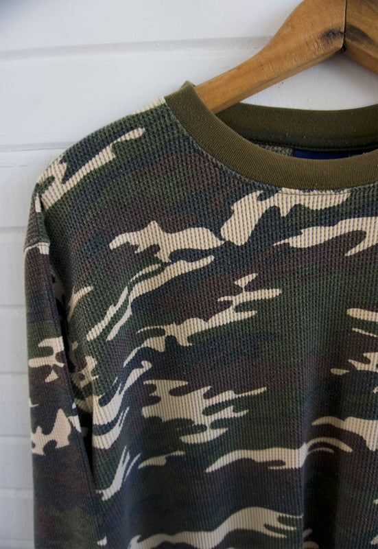 Vintage 90s Camo Thermal Waffle Shirt