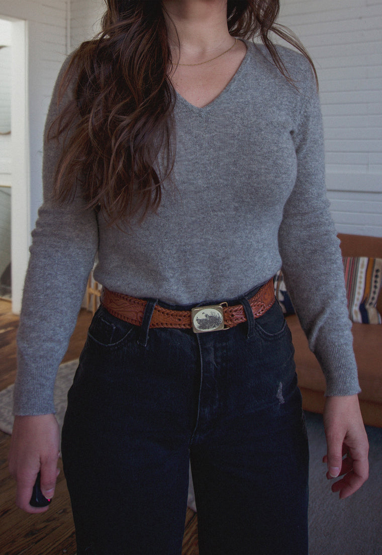Vintage Tapered Leather Belt with California Quail Buckle