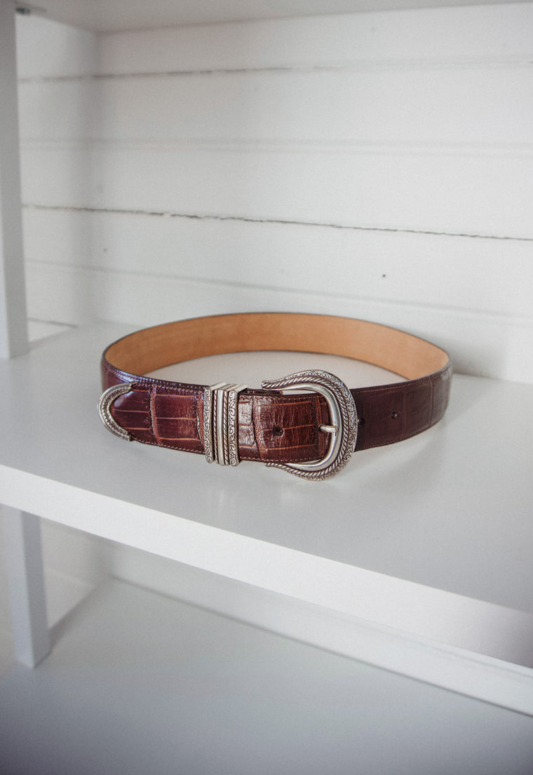 90's Western Dark Brown Leather Belt