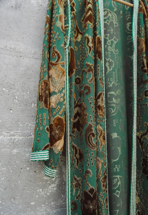Vintage Idylwild Floor length green velvet Duster