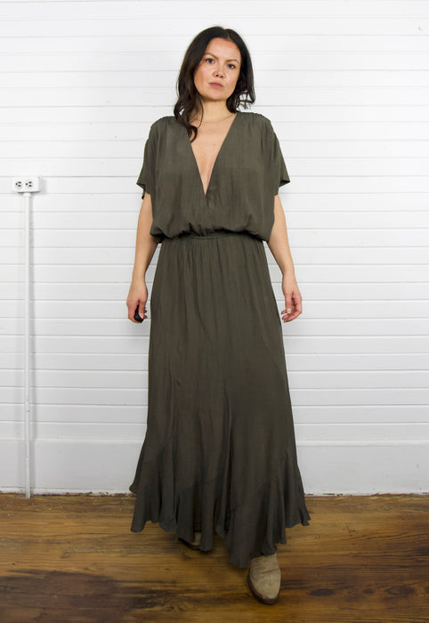Idylwild Dress Blouson Santa Fe Vintage Inspired Rayon Dress Forest Olive Christie Araujo