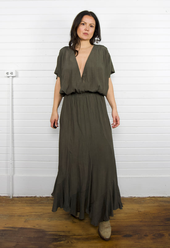 Idylwild Dress Blouson Santa Fe Vintage Inspired Rayon Dress Forest Olive Christie Araujo