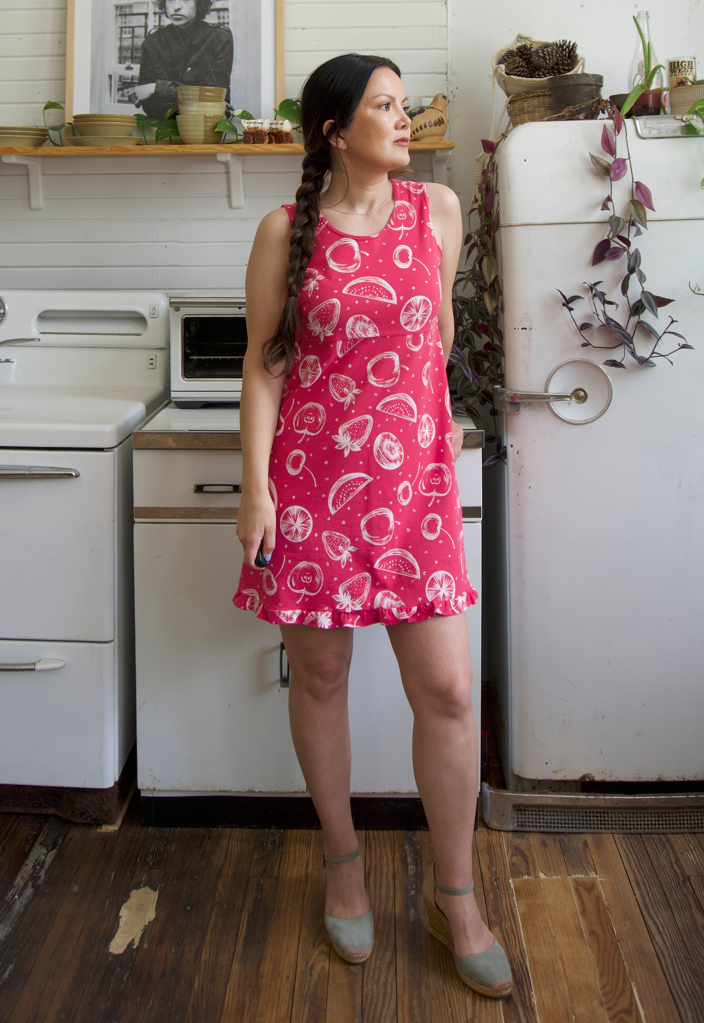 T Shirt Jersey 90s Pink Fruit Print Dress