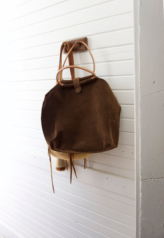 Vintage late 90s early 2000s ash brown suede hobo bag tote purse. 