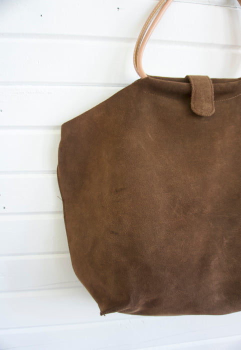 Vintage late 90s early 2000s ash brown suede hobo bag tote purse. 