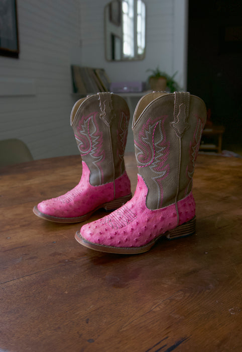 Girls Pink Contemporary Ropers Faux Ostrich Size 12 Second-hand