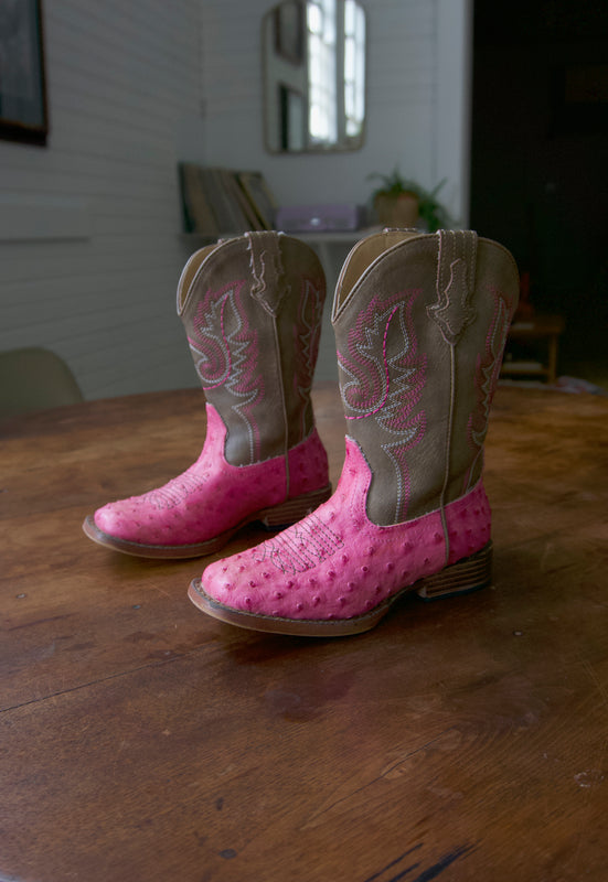 Girls Pink Contemporary Ropers Faux Ostrich Size 12 Second-hand