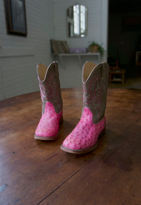 Girls Pink Contemporary Ropers Faux Ostrich Size 12 Second-hand