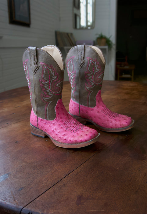 Girls Pink Contemporary Ropers Faux Ostrich Size 12 Second-hand