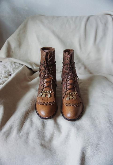 Vintage Folk Brass Charm Kiltie Boots