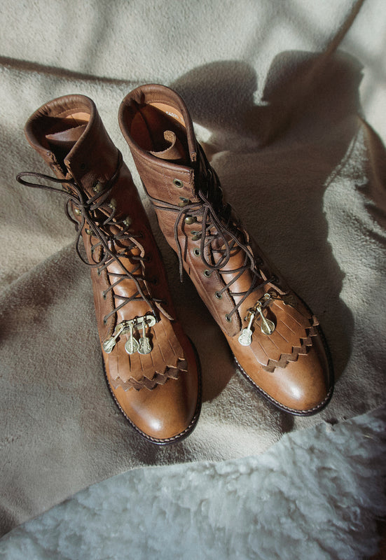 Vintage Folk Brass Charm Kiltie Boots