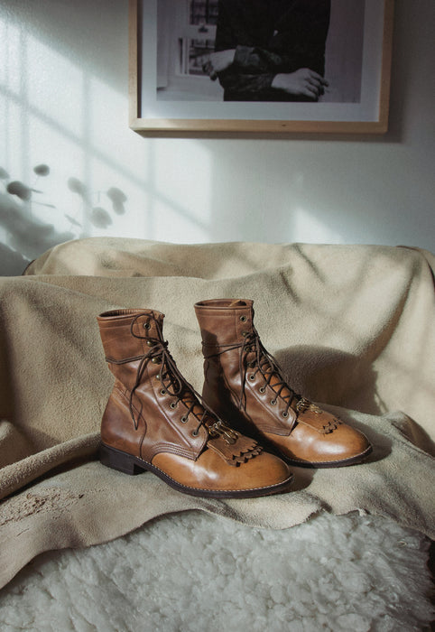 Vintage Folk Brass Charm Kiltie Boots