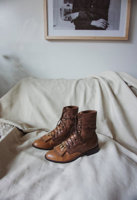Vintage Folk Brass Charm Kiltie Boots