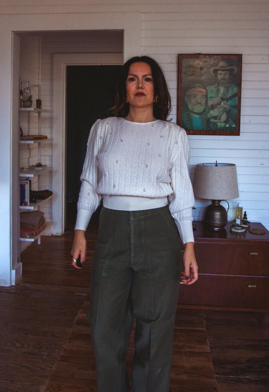 Christie Araujo Idylwild Vintage Pearls on a String Sweater